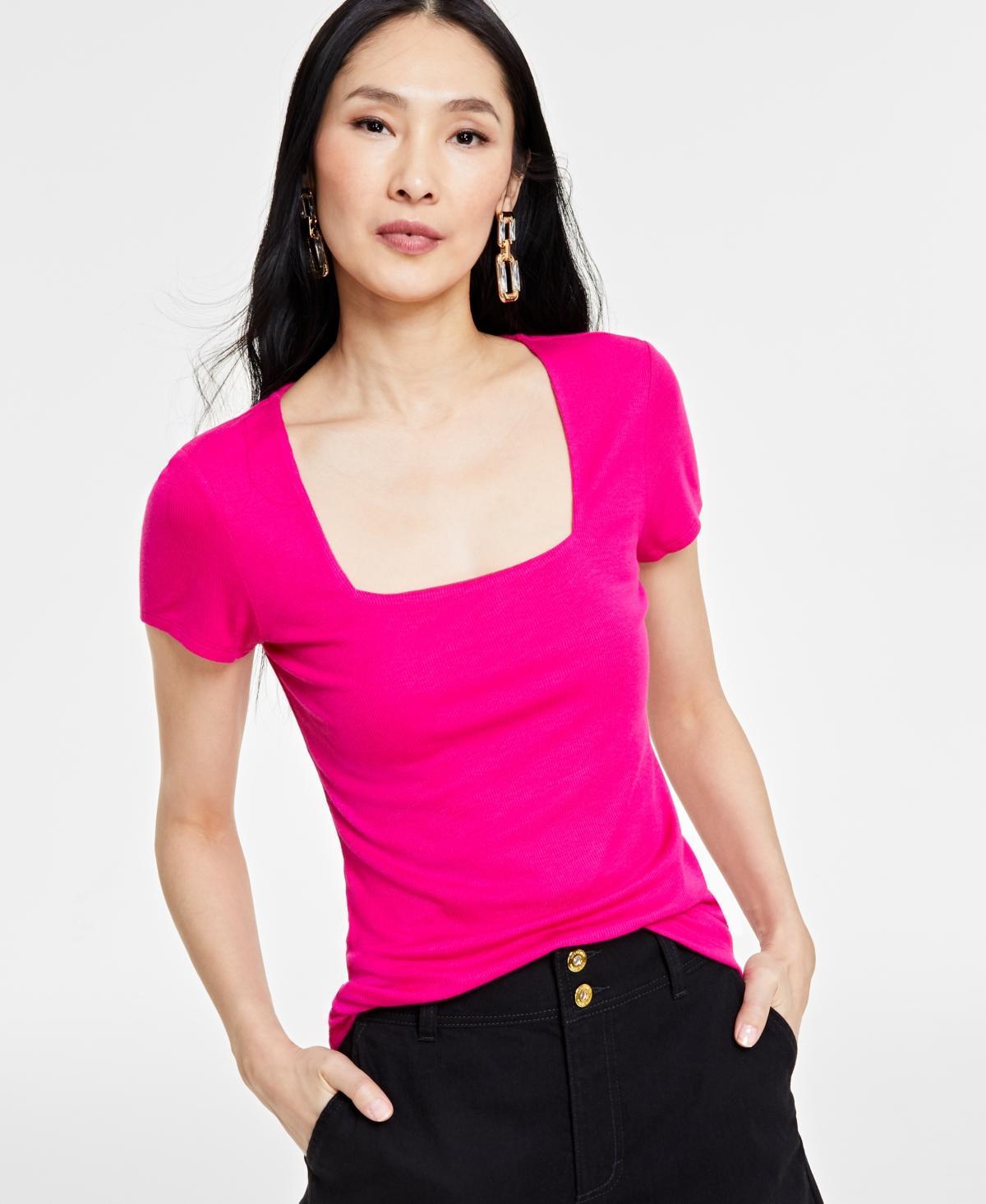 I.n.c. International Concepts Womens Ribbed Square-Neck T-Shirt, Created for Macys Product Image