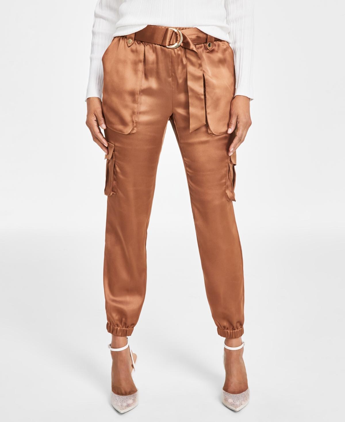 I.n.c. International Concepts Womens High-Rise Belted Satin Cargo Pants, Regular & Petite, Created for Macys Product Image