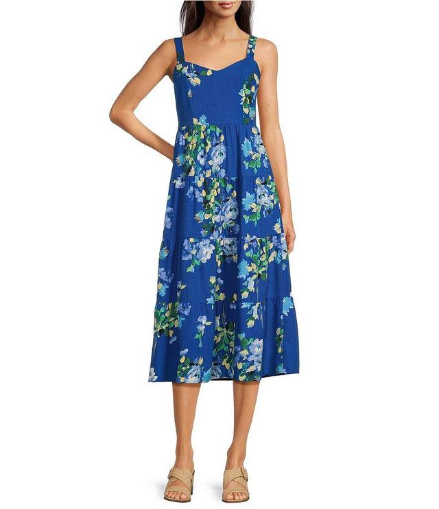 Leslie Fay Sleeveless Sweetheart Neck Princess Tier Floral Midi Dress Product Image