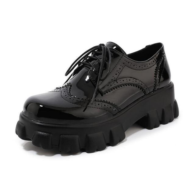 Platform Patent Lace-Up Wingtip Brogue Shoes Product Image