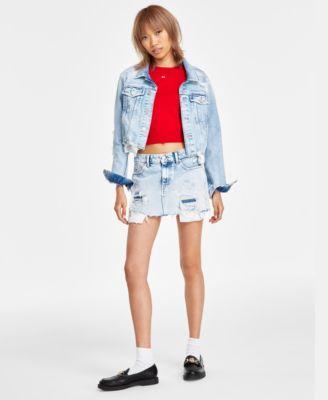 Tommy Jeans Womens Izzie Cut Off Denim Jacket Short Sleeve Sweater Sophie Denim Mini Skirt Product Image