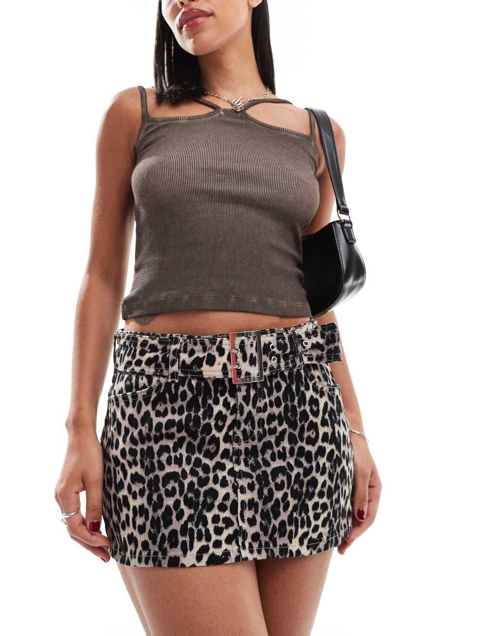 ONLY belted mini skirt in leopard print  Product Image