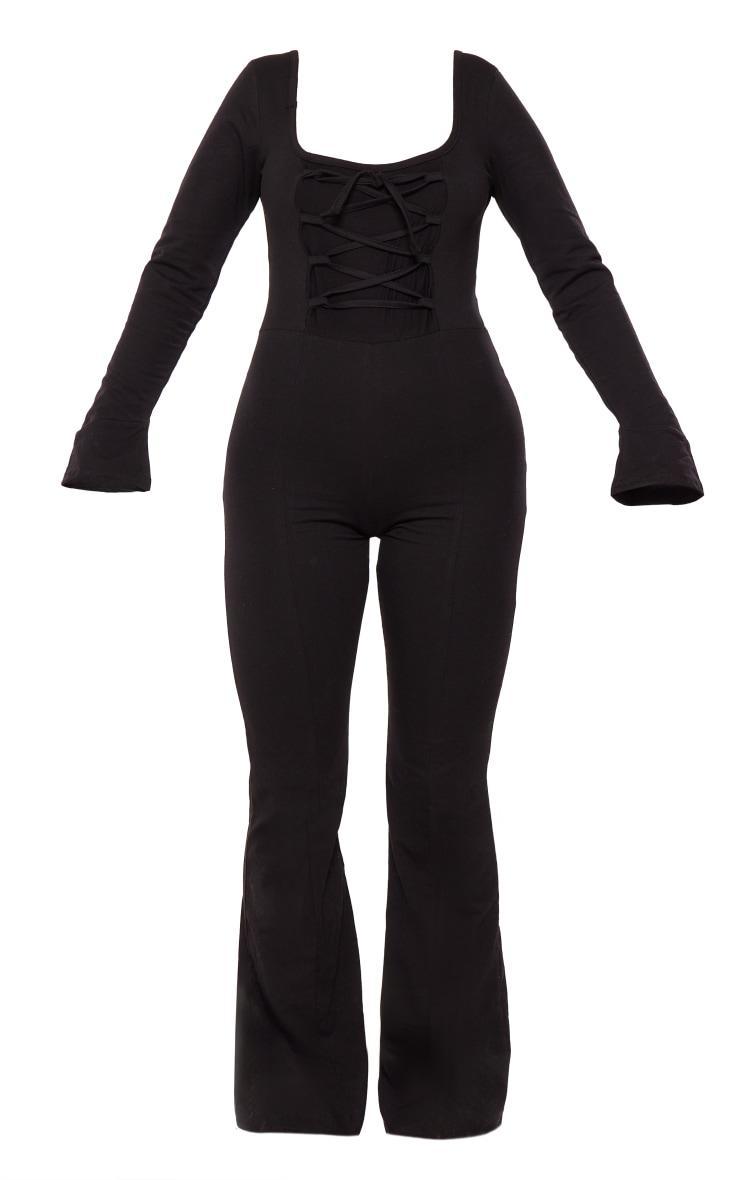  Black Cotton Detail Flare Leg Jumpsuit Product Image