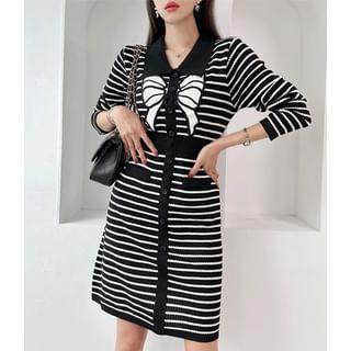 Ribbon Stripe Knit A-Line Shirtdress Product Image