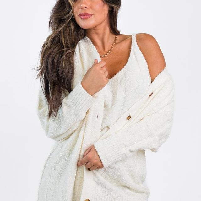 It's All True Ivory Fuzzy Cardigan And Tank Set Product Image