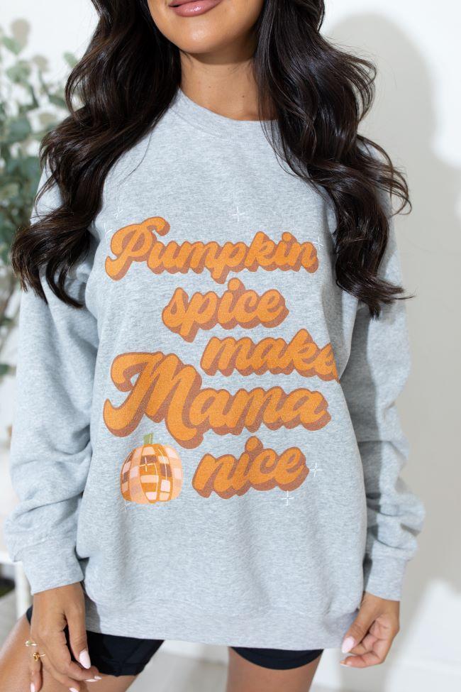 Pumpkin Spice Makes Mama Nice Light Grey Oversized Sweatshirt Product Image