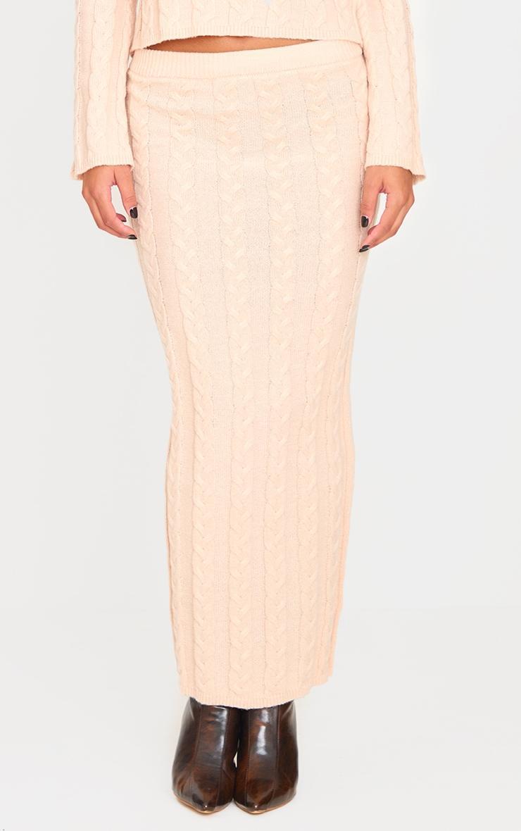 Oatmeal Cable Knit Maxi Skirt Product Image