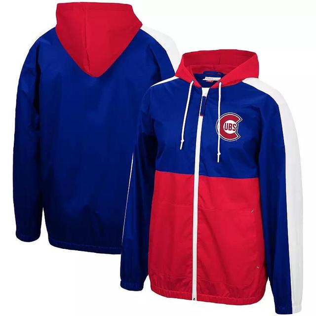 Mens Mitchell & Ness Royal/Red Chicago Cubs Game Day Full-Zip Windbreaker Hoodie Jacket Product Image