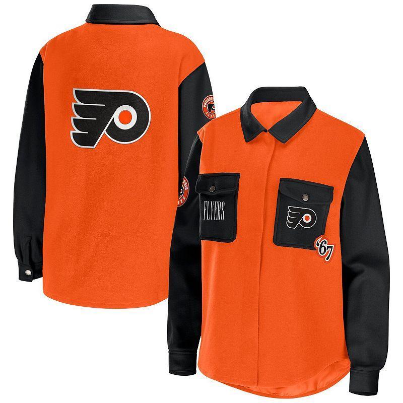 Womens WEAR by Erin Andrews Orange/Black Philadelphia Flyers Colorblock Button-Up Shirt Jacket Product Image