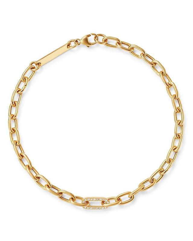 Womens 14K Yellow Gold & Diamond Medium Square-Oval Link Bracelet Product Image