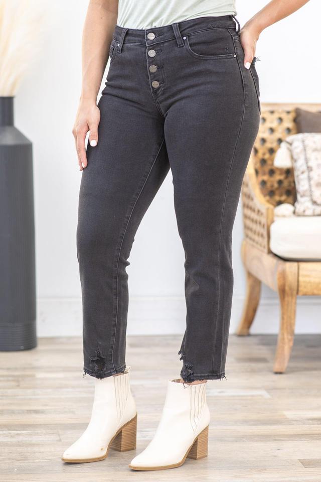 Risen Black Mid Rise Slim Straight Jeans Product Image