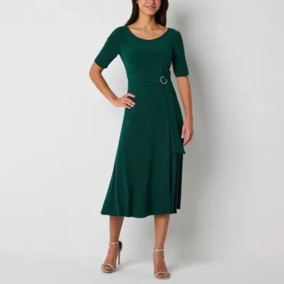 Perceptions Womens Short Sleeve Midi Fit + Flare Dress Product Image