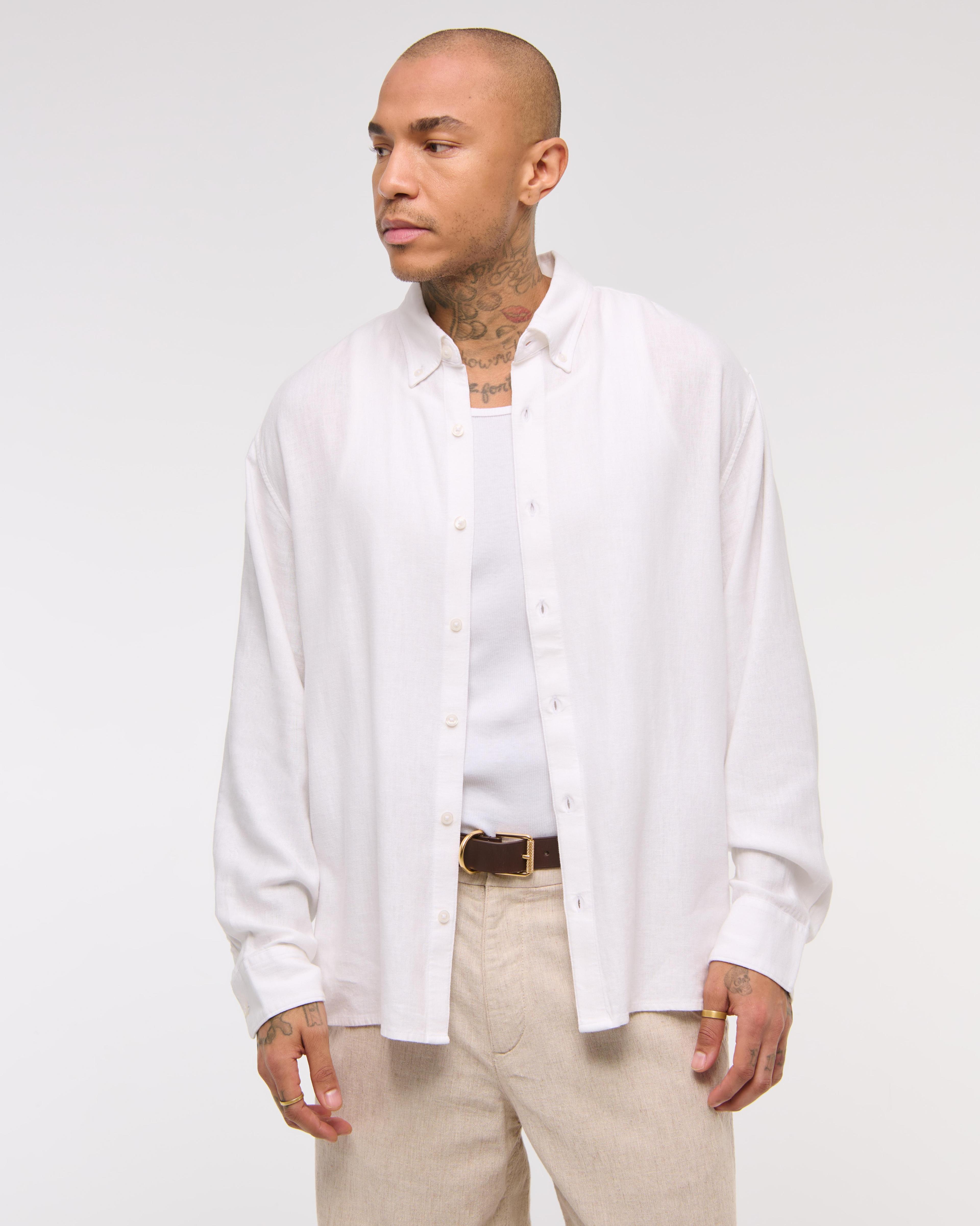 Summer Linen-Blend Button-Up Shirt Product Image