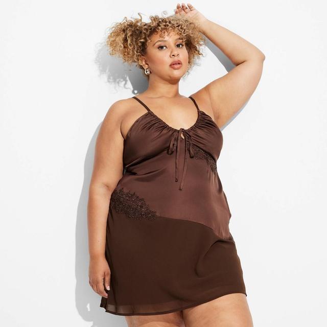 Womens Satin Mini Slip Dress - Wild Fable Brown 1X Product Image