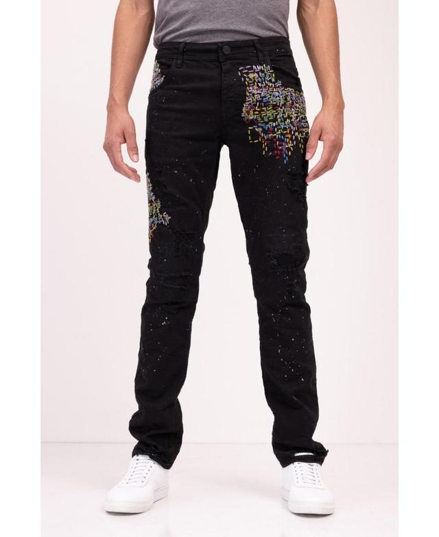 RON TOMSON Mens Embroidered Splatter Paint Jeans - Black Product Image