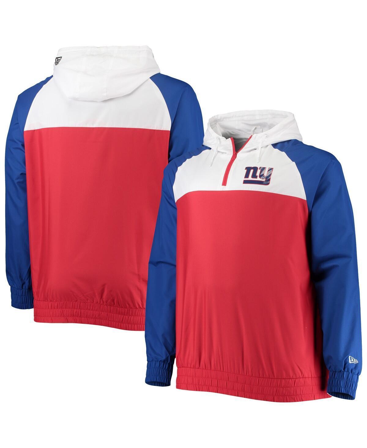 Mens New Era Red/Royal New York Giants Big & Tall League Raglan Quarter-Zip Hoodie Product Image