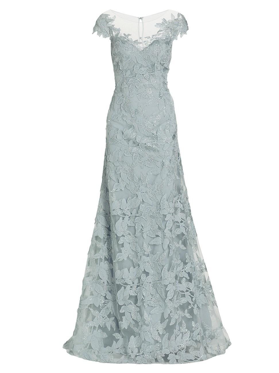 Womens Floral Appliqu A-Line Gown - Light Blue - Size 16 Product Image