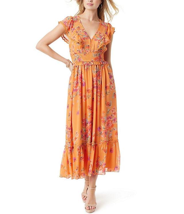 Jessica Simpson Phillipa Floral Print Short Sleeve Tie Back Maxi Dress Product Image