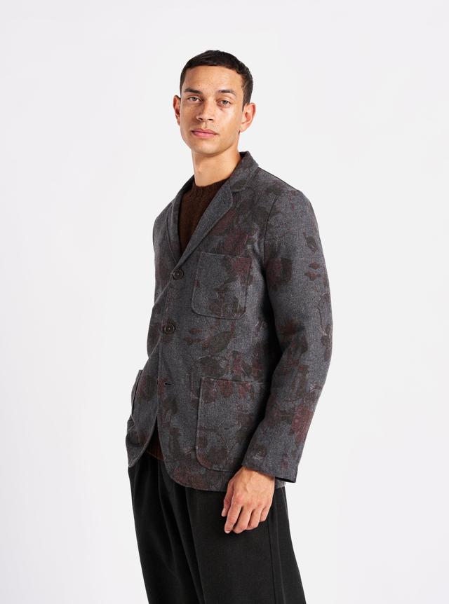 Universal Works Three Button Jacket in Mid Grey Printed Flannel Product Image