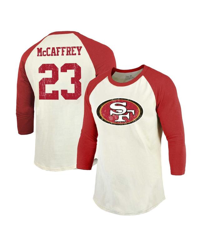 Mens Majestic Threads Christian McCaffrey Cream San Francisco 49ers Player Name and Number Raglan 3/4-Sleeve T-shirt - Cream Product Image