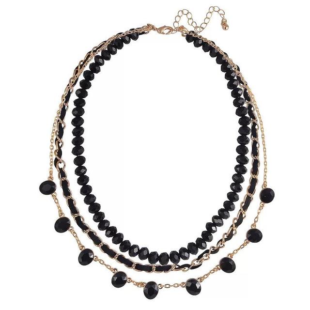 Emberly Gold Tone Black Beaded Triple Strand Necklace, Womens Product Image