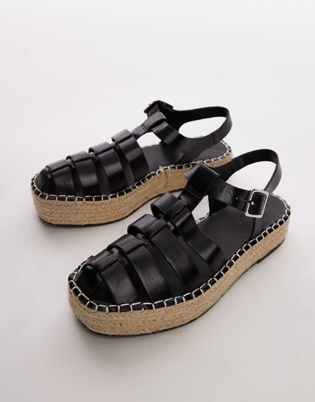 Topshop Chilli fisherman style espadrille in black Product Image