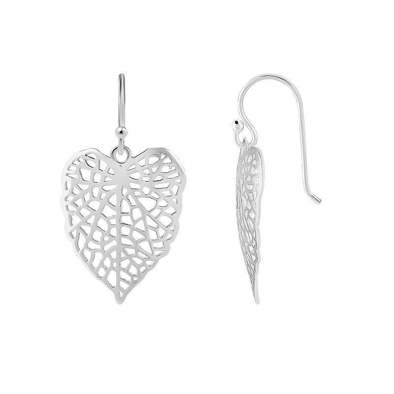 PRIMROSE Sterling Silver Cutout Filigree Leaf Drop Earrings, Womens, Grey Product Image