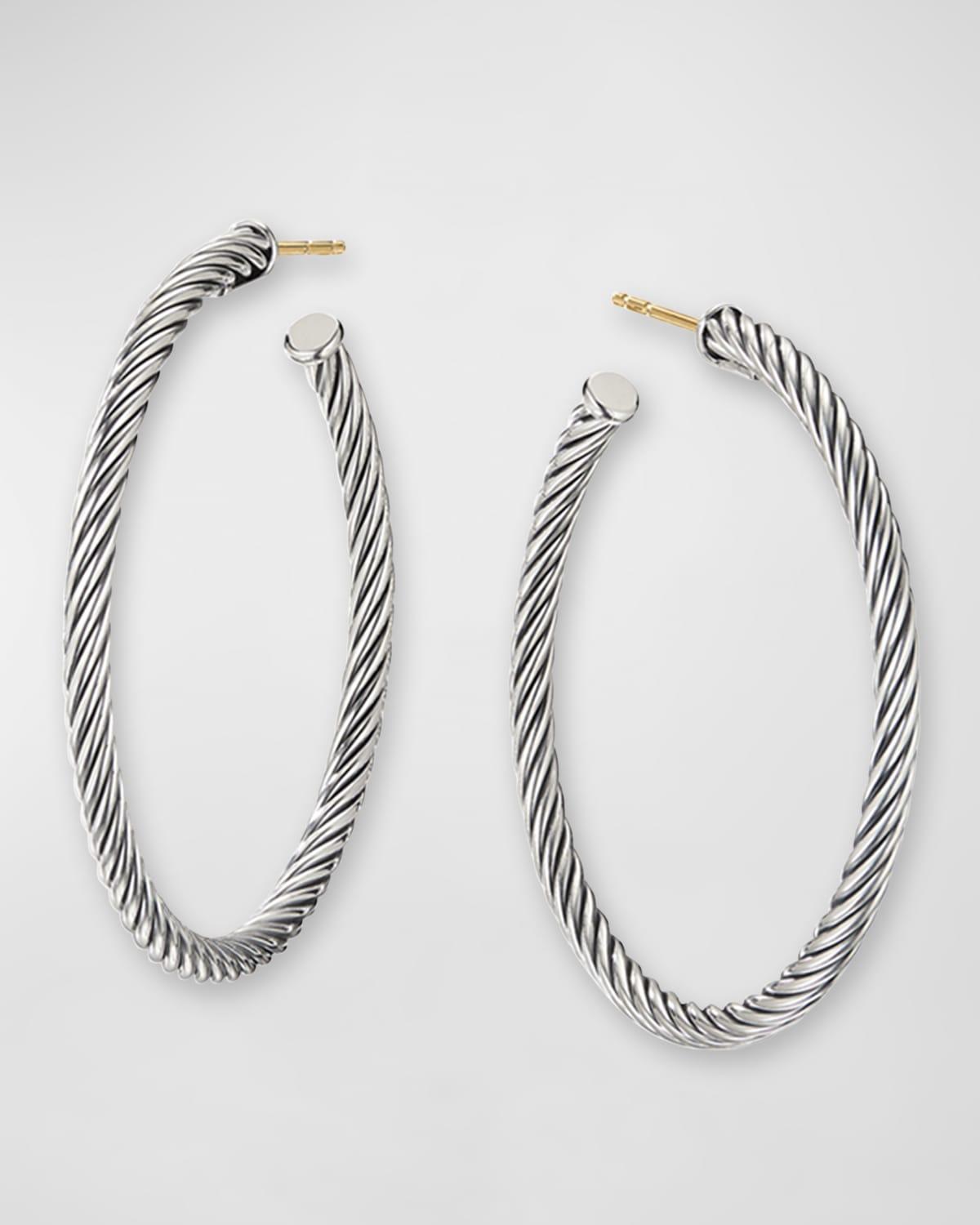 Womens Cable Sterling Silver Hoop Earrings Product Image