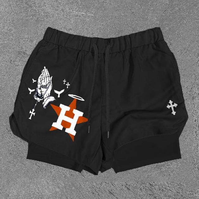 Vintage Praying Hands & H Graphic Performance Double Layer Quick Dry Shorts Product Image