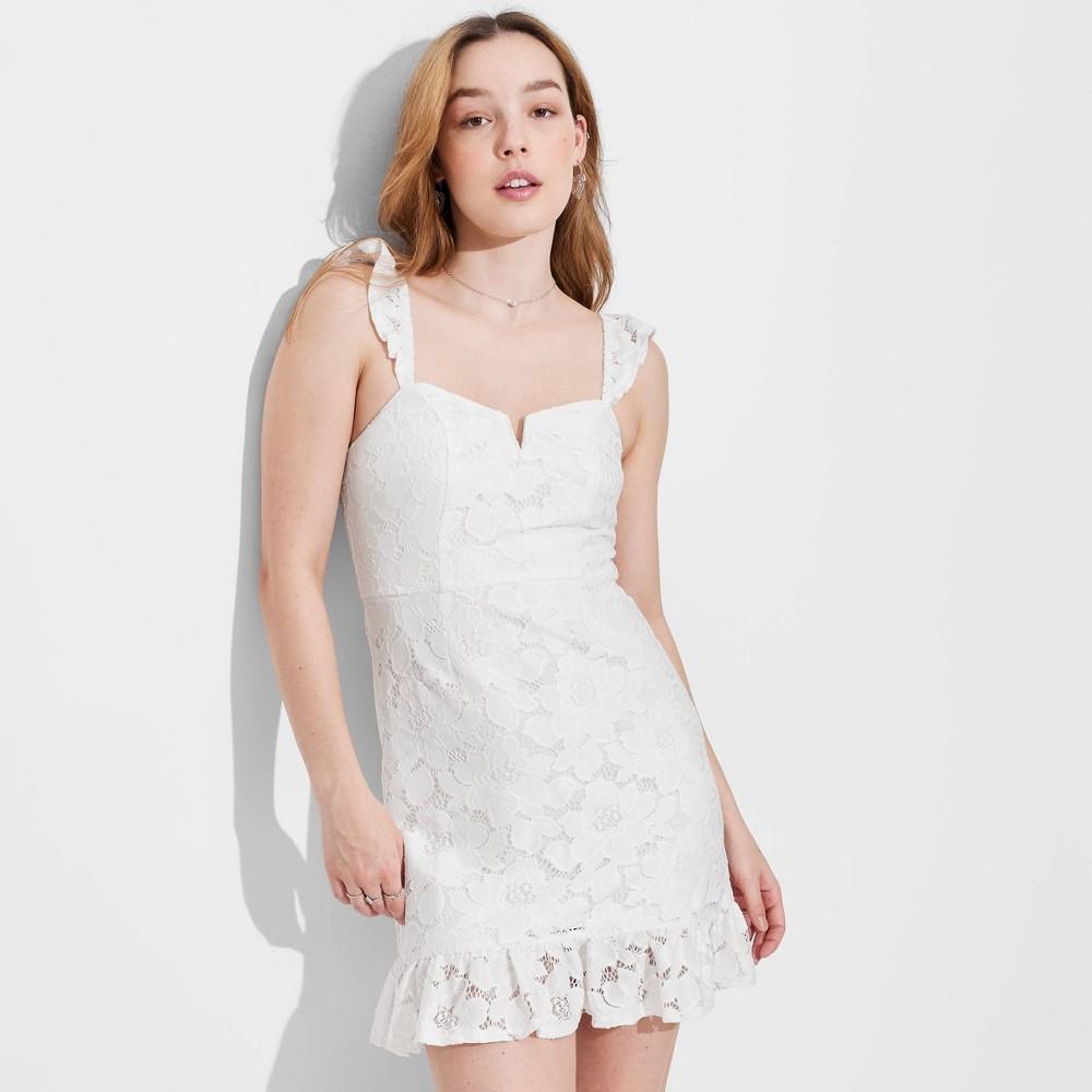 Womens Flutter Sleeve Lace Slip Dress - Wild Fable White Product Image