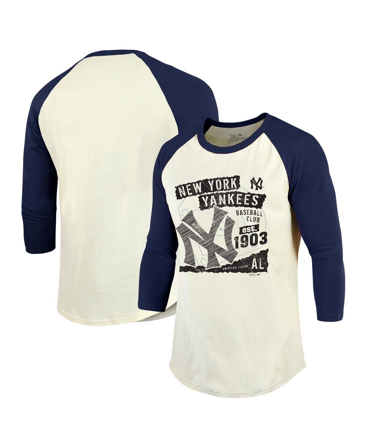 Majestic Mens Threads Cream/Navy New York Yankees Raglan 3/4-Sleeve T-Shirt Product Image