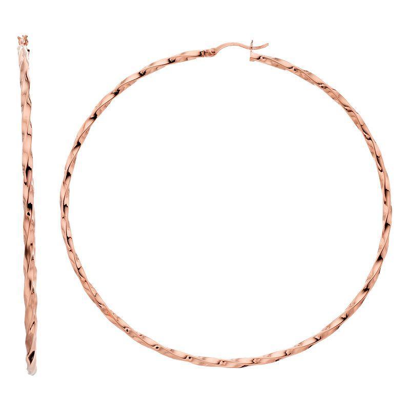 14k Rose Gold Vermeil Twisted 80 mm Hoop Earrings, Womens Product Image