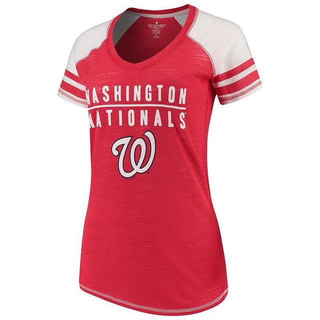 Womens Soft as a Grape Washington Nationals Color Block V-Neck T-Shirt Product Image