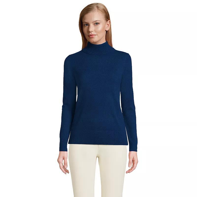 Womens Lands End Turtleneck Cashmere Sweater Blue Product Image