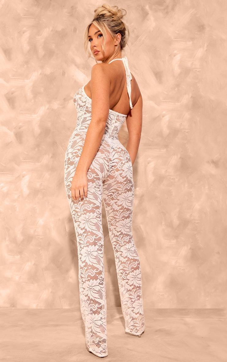 White Lace Strappy Lace Up Jumpsuit Product Image