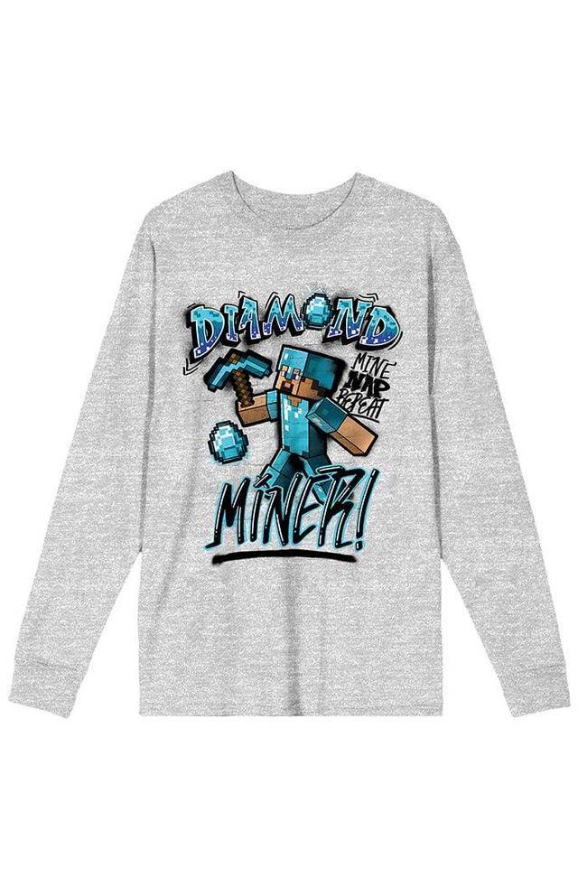 PacSun Mens Minecraft Diamond Miner Long Sleeve T-Shirt - Graymall Product Image