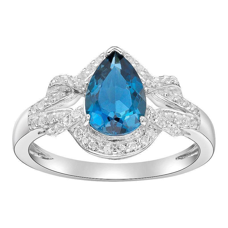 Gemminded Sterling Silver London Blue Topaz & White Topaz Halo Ring, Womens Product Image