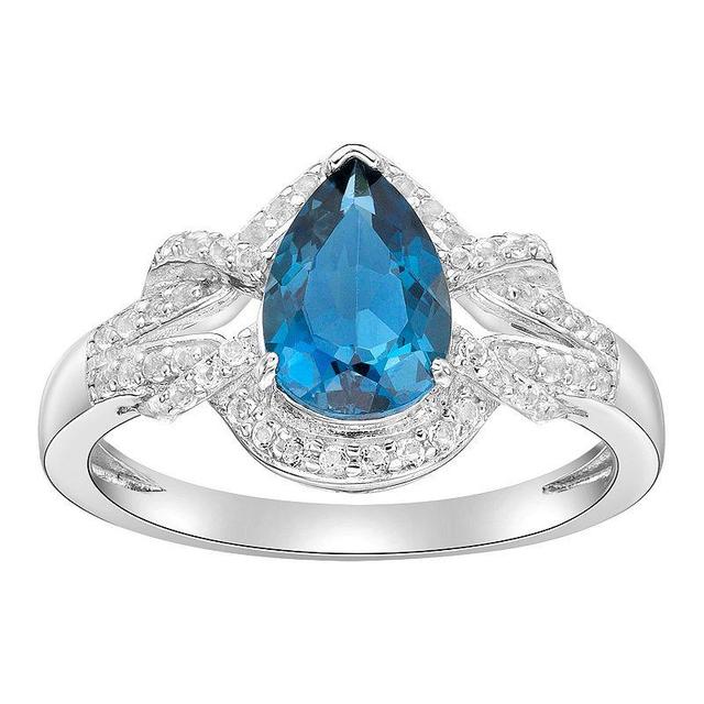 Gemminded Sterling Silver London Blue Topaz & White Topaz Halo Ring, Womens Product Image