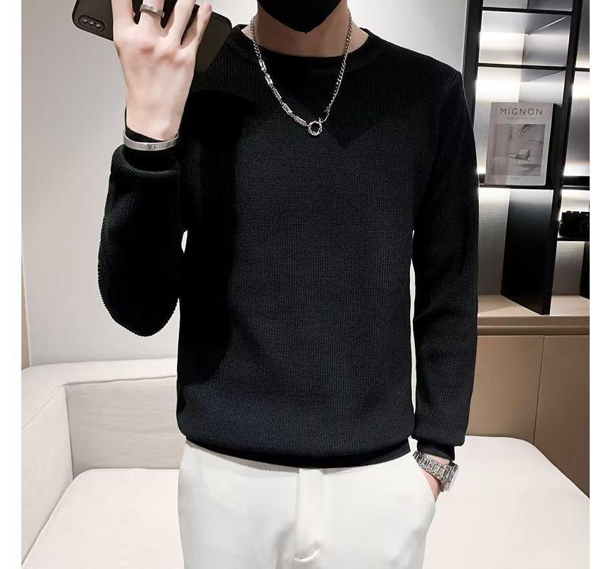 Long Sleeve Round Neck Plain Knit Top Product Image