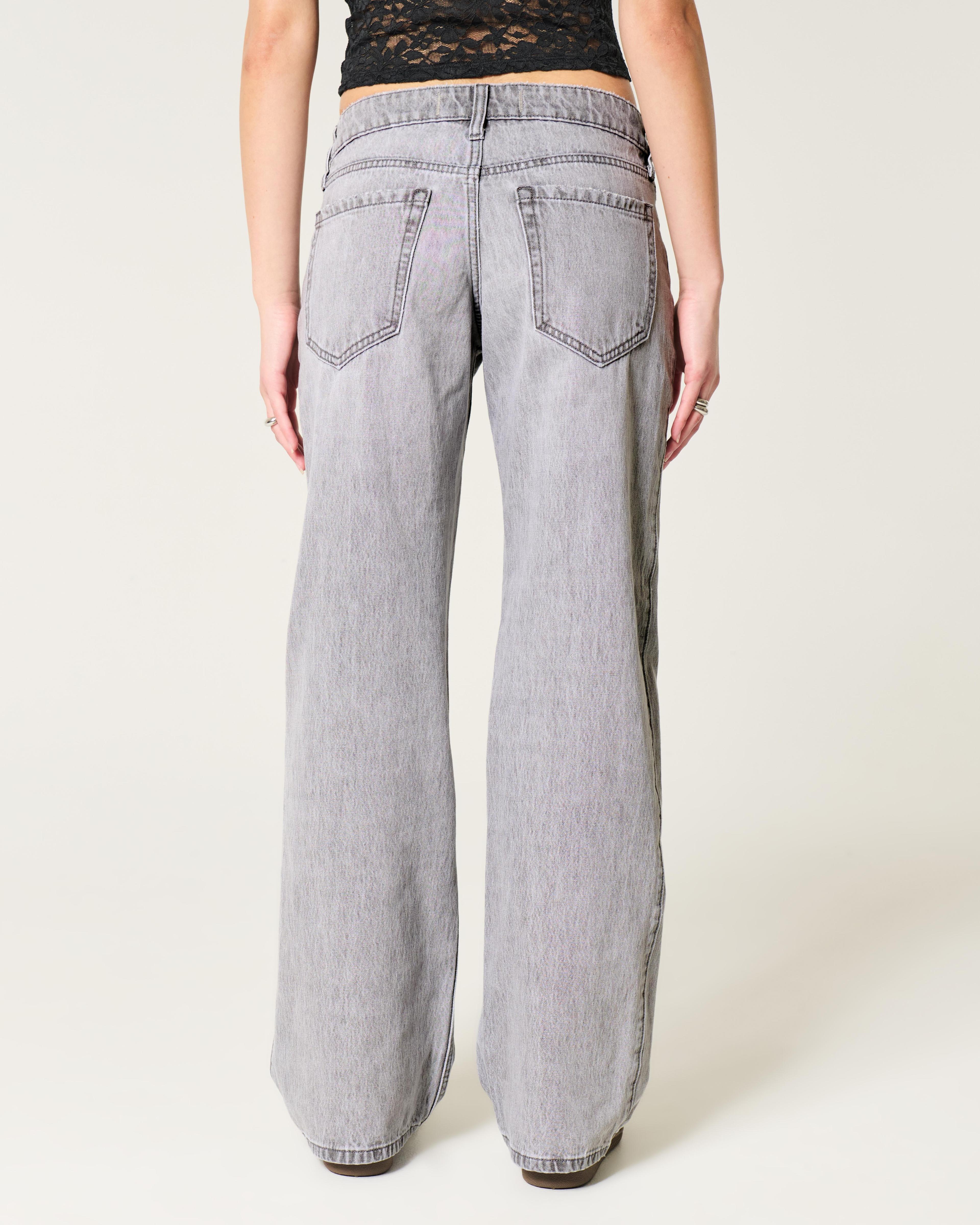 Low-Rise Grey Baggy Jeans Product Image