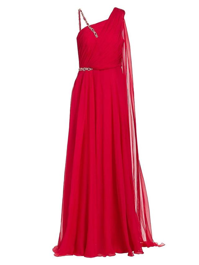 Womens One-Shoulder Embellished Silk Gown Product Image