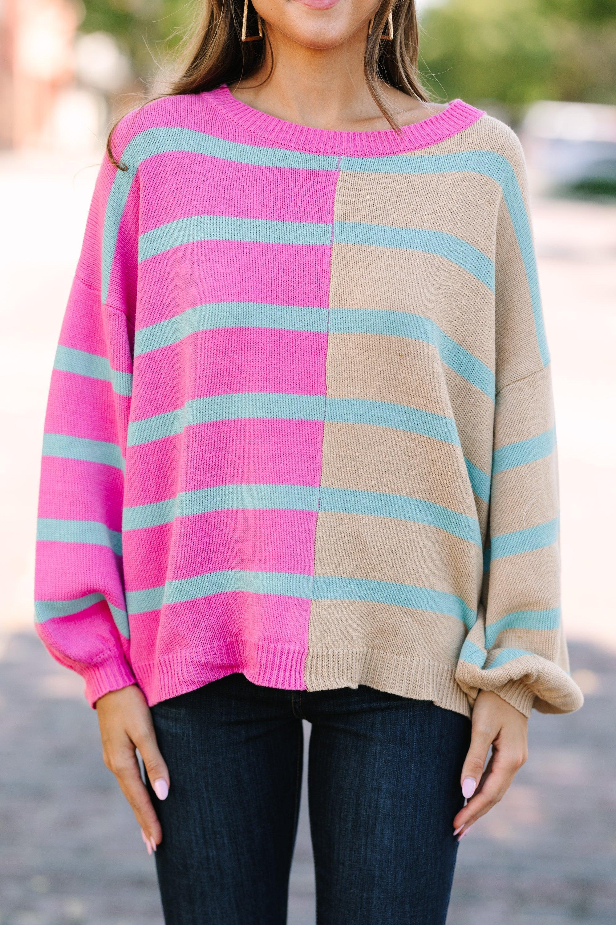 Ready For Anything Pink Striped Colorblock Sweater Female Product Image