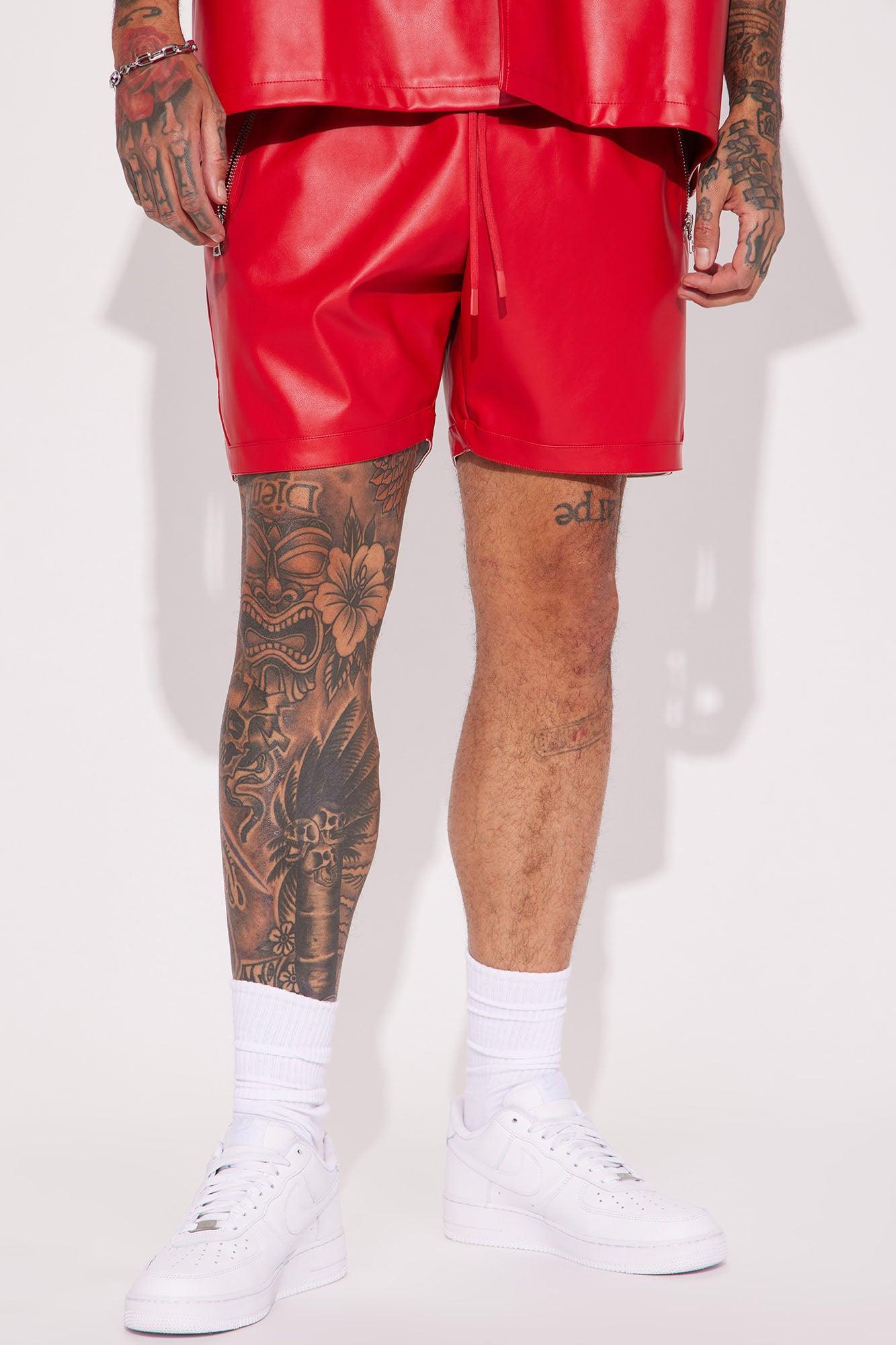 Slam Dunk Faux Leather Shorts - Red Product Image