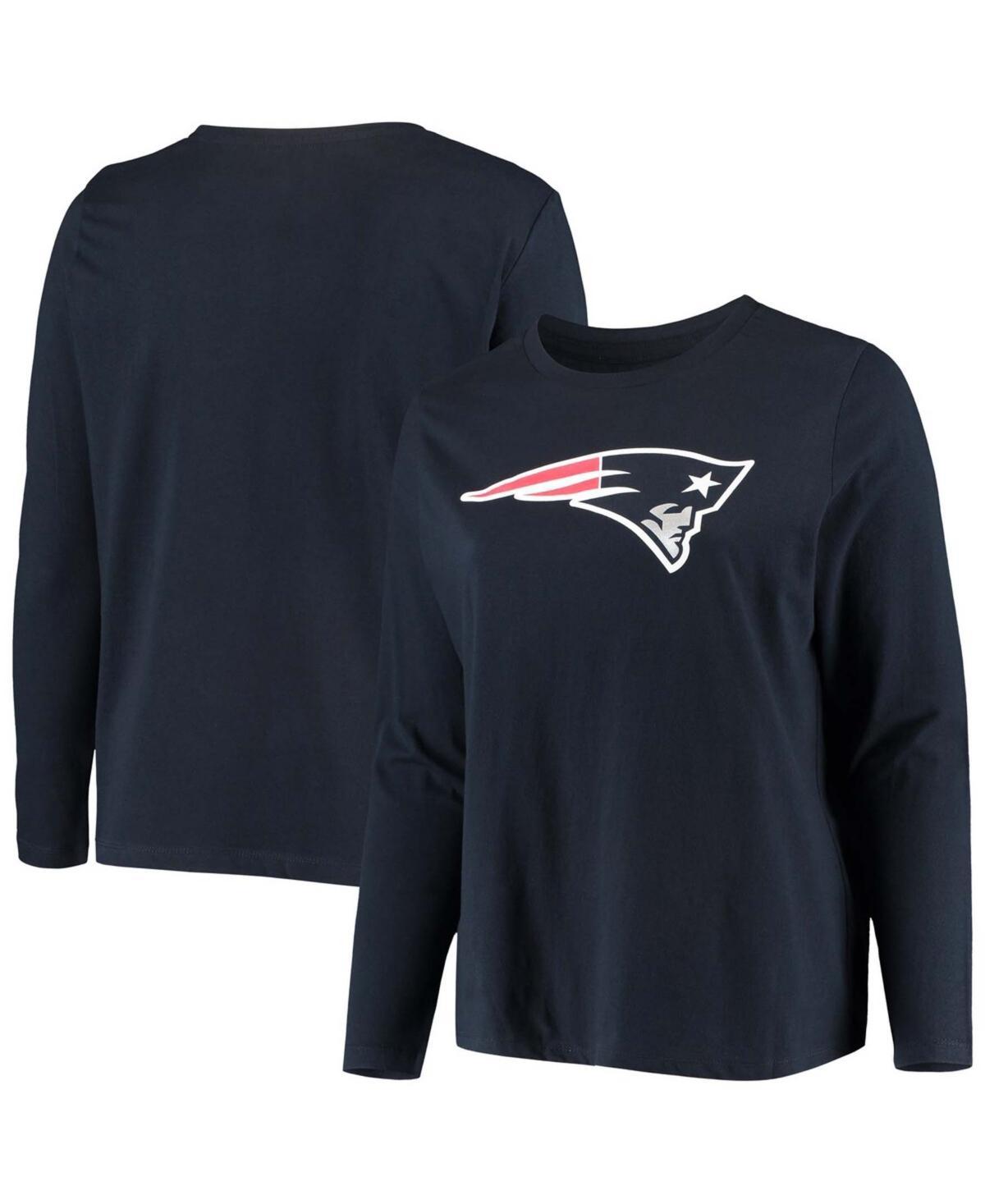 Womens Plus Size Navy New England Patriots Primary Logo Long Sleeve T-shirt Product Image