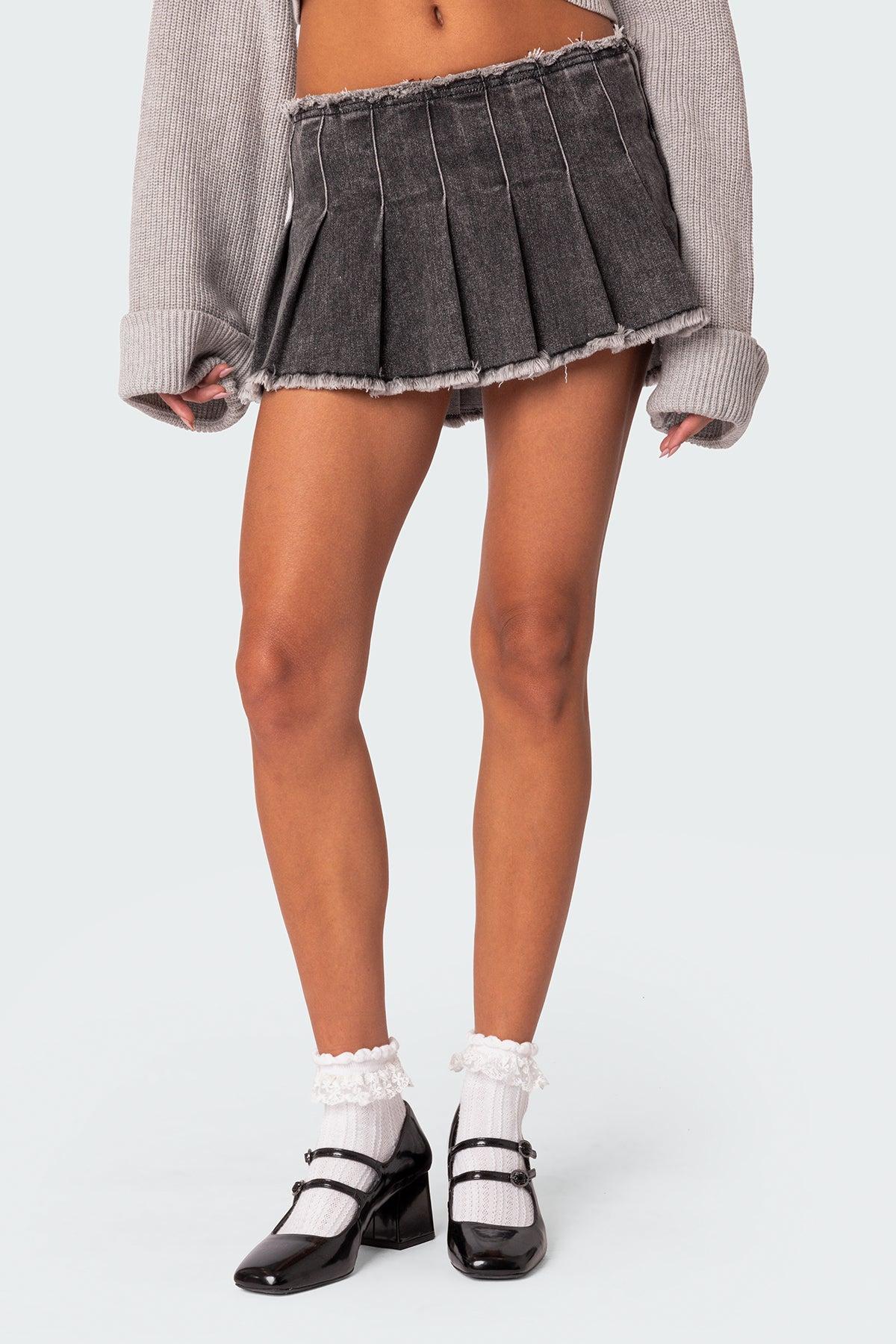 Nalani Washed Denim Pleated Mini Skort Product Image