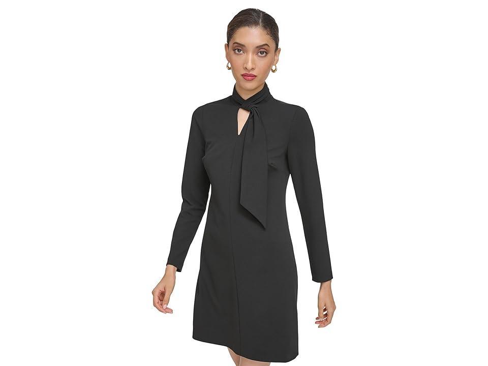 Calvin Klein Faux Tie Neck Shift Dress with Keyhole Neck Detail Women's Clothing Product Image