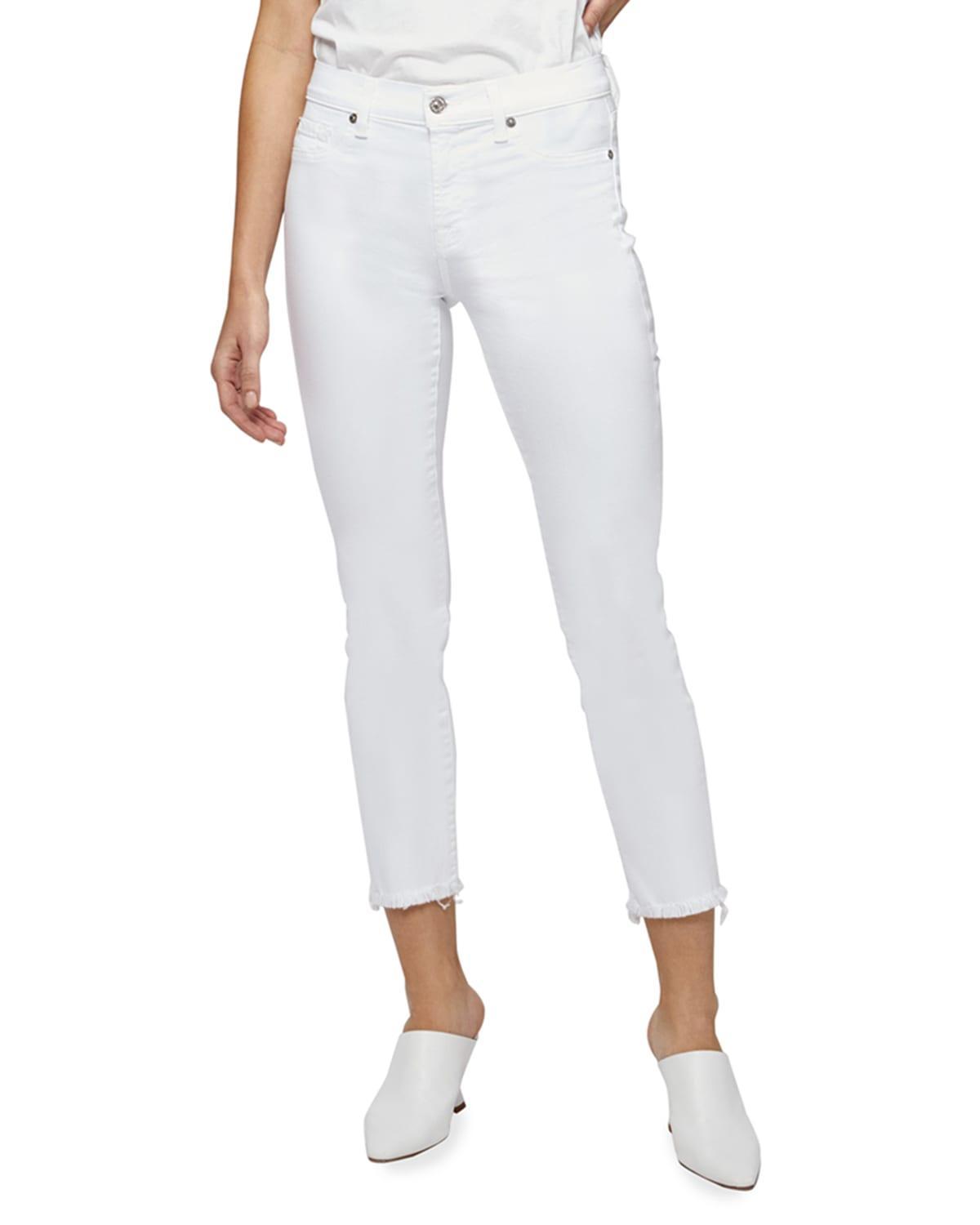 7 For All Mankind Roxanne Mid Rise Raw Hem Ankle Skinny Jeans in White Fashion Product Image