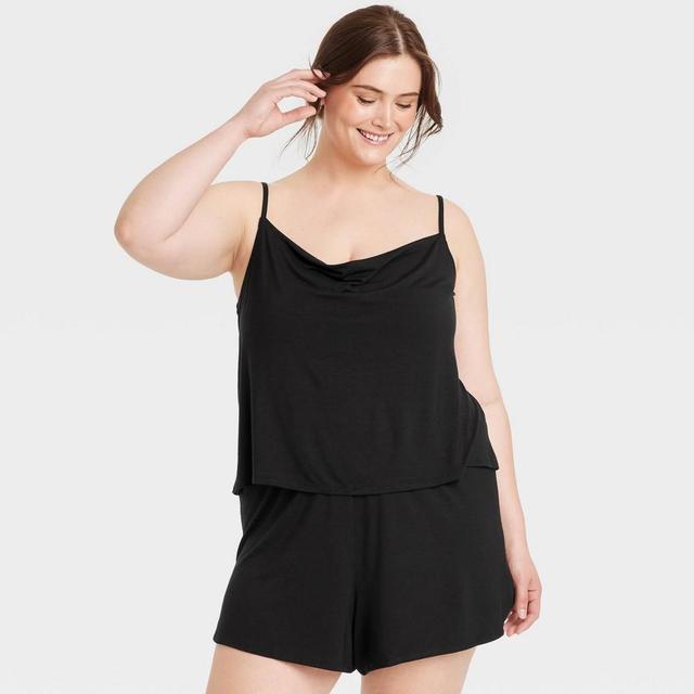 Womens Cloud Knit Cami Top and Shorts Pajama Set - Auden Black 2X Product Image