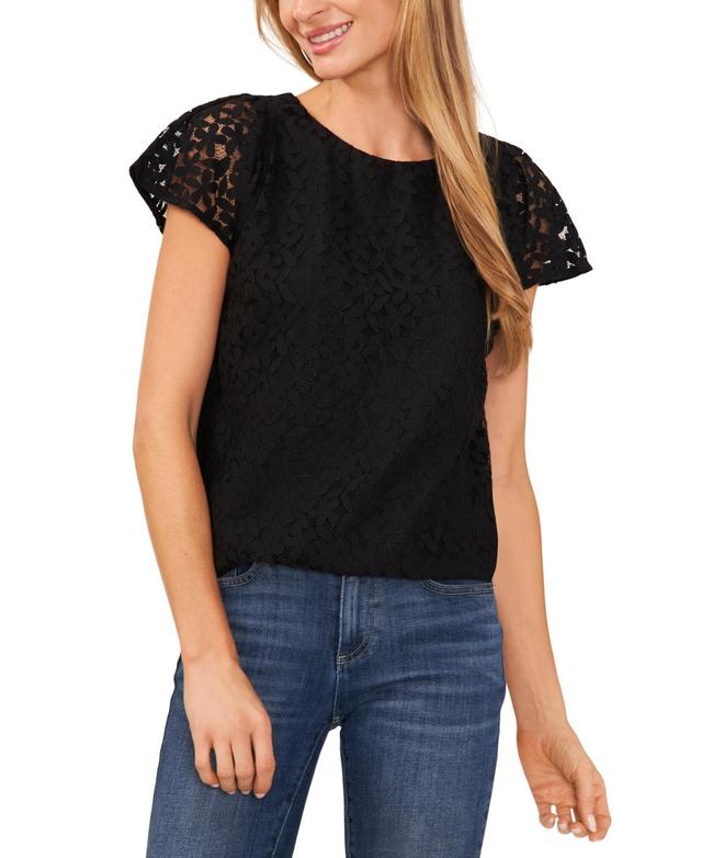 CeCe Womens Crewneck Flutter Sleeve Lace Top Product Image