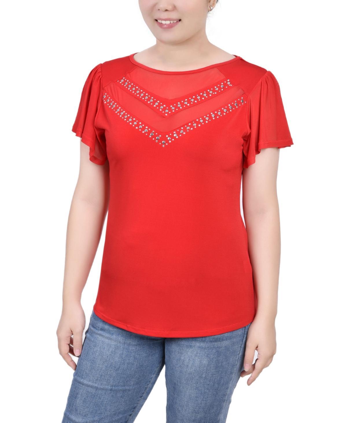 Womens Studded Top with Mesh Details Product Image